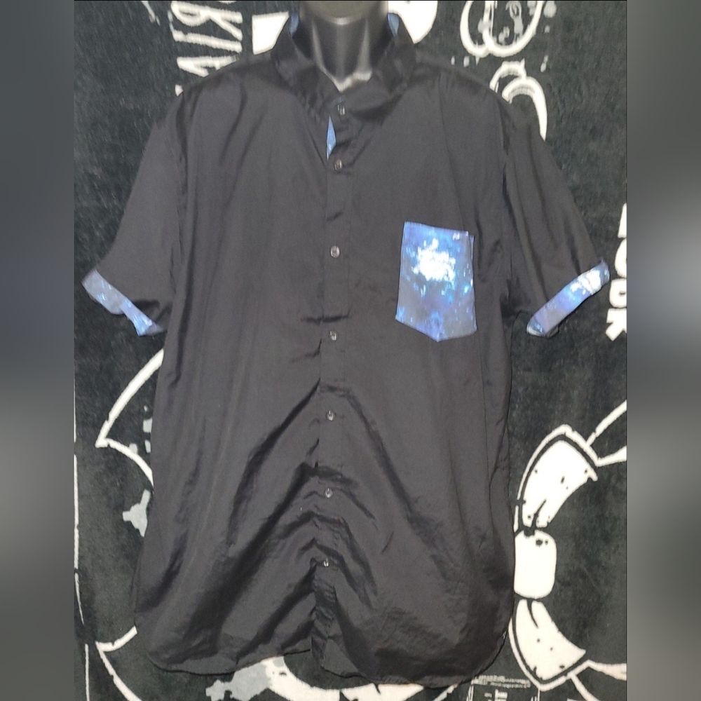 Rude XXX-Black/Galaxy Print Button Down-Size 3XL